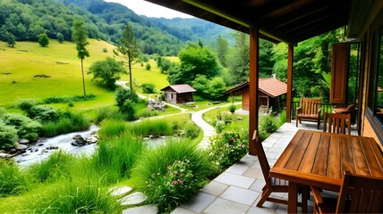 Obraz premium picnic table in the garden