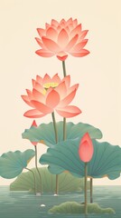 Fototapeta premium Chinese seamless lotus flower plant lily.