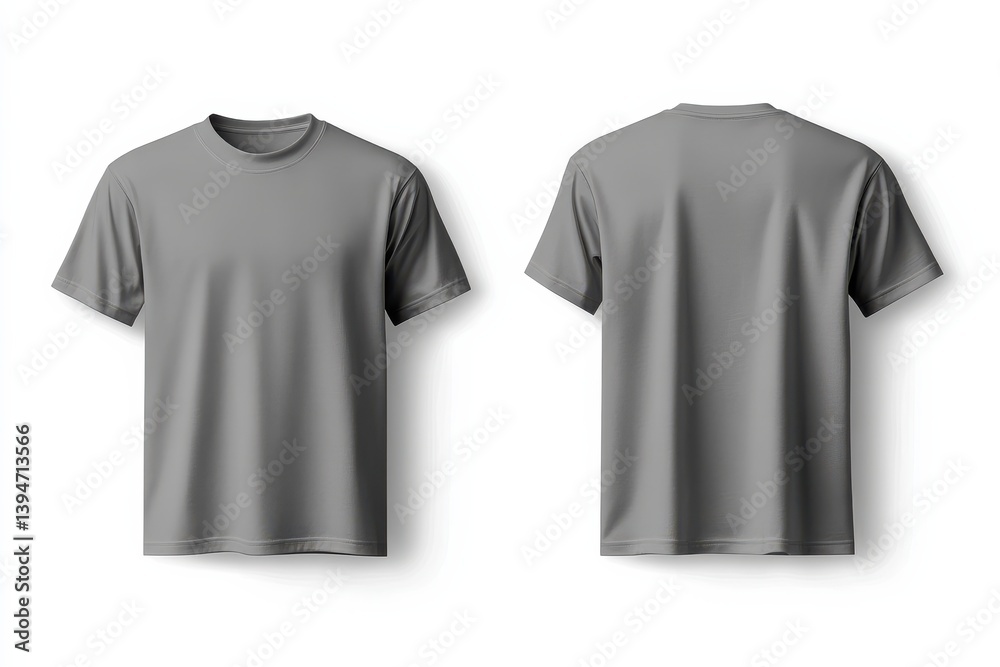 Poster Casual grey t-shirt for versatile styling with jeans and shorts displayed from front and back on a plain white background