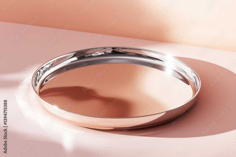 Poster elegant silver metal tray on a soft peachy pink surface showcasing modern design and polished reflec
