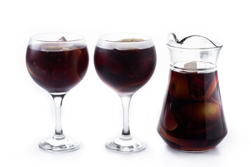 Refreshing Summer Citrus Fruit Sangria in crystal jar isolated on white background