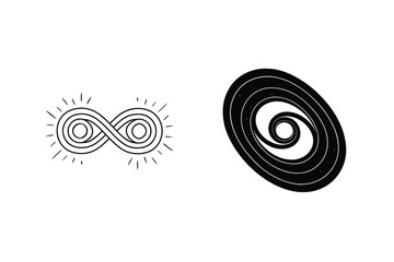 Abstract Infinity Symbols And Spiral Galaxy In Black And White Minimalist Style