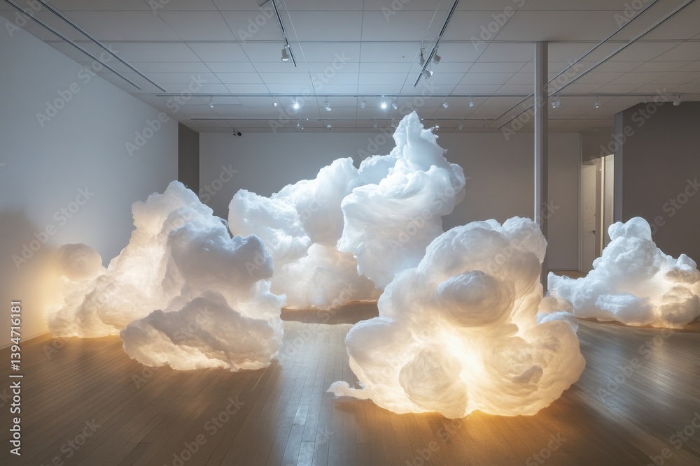 Aufkleber Striking art installation of soft clouds illuminating gallery space with inviting atmosphere and contemporary design