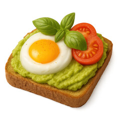 Freigestelltes Avocado-Toast mit Ei, Tomate und Basilikum &ndash; Gesunde Fr&uuml;hst&uuml;cksillustration