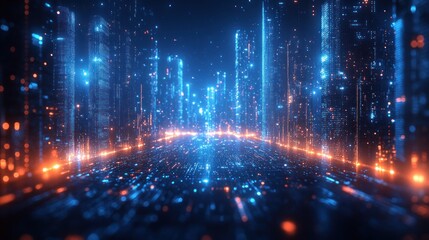Fototapeta premium Futuristic Digital Network with Geometric Design and Blue Glow