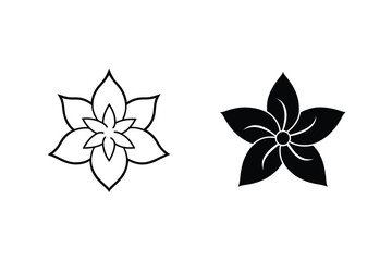 Floral Design Element Set Outline And Solid Black Flower Graphics