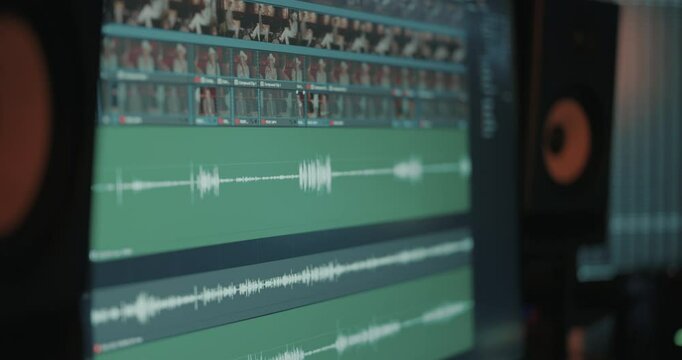 Computer screen showing audio and video in an editing software