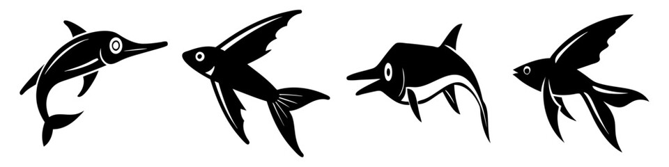 Obraz premium flying fish icon, flying fish silhouette vector illustration-simple silhouette illustration of flying fish, perfect for flying fish logos and icons