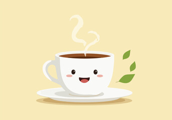 International Tea Day vector illustration, minimal flat design of tea cup, tea leaves, herbal tea, tea party, hot drink, organic tea, world tea celebration, solid color graphic collection