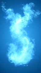 Ethereal blue smoke spiral on azure backdrop, dreamlike abstract design