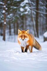 there is a fox that is walking in the snow