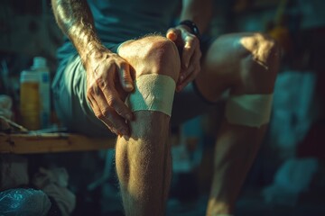 Kinesiology Tape Application on Knee by Physiotherapist in Natural Light