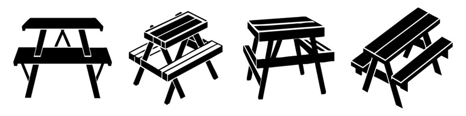picnic table icon, picnic table silhouette vector illustration-simple silhouette illustration of picnic table, perfect for picnic table logos and icons