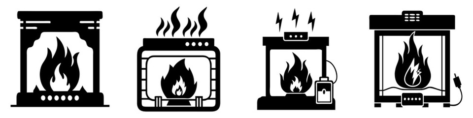 electric fireplace icon, electric fireplace silhouette vector illustration-simple silhouette illustration of electric fireplace, perfect for electric fireplace logos and icons