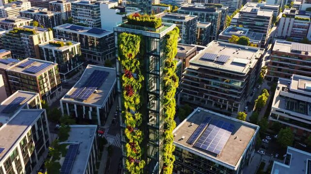 Urban skyline showcasing modern architecture with greenery in a vibrant city during the day
