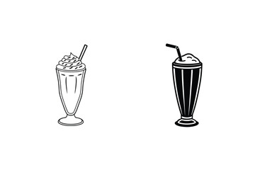 Retro Milkshake Vector Illustration Featuring Outline And Solid Black Design