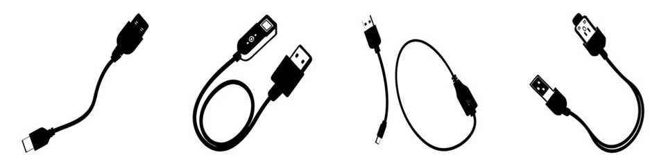 usb cable icon, usb cable silhouette vector illustration-simple silhouette illustration of usb cable, perfect for usb cable logos and icons