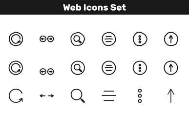 doodle web icons set, search , filter, menu, forward, backward, refresh