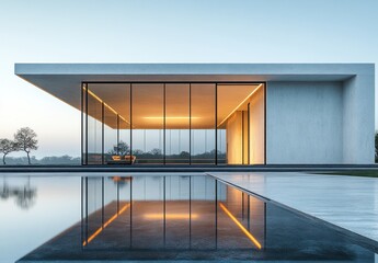 Obraz premium Contemporary Modern Entrance with White Walls and Concrete Floors