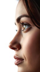 Fototapeta premium Close Up of a Woman's Eye and Face in Profile View, white background