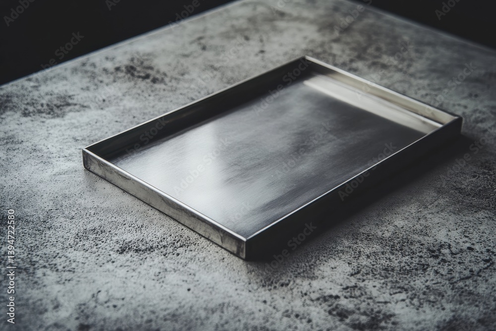 Poster modern silver metal tray on concrete surface accentuates minimalistic style with its sleek design an