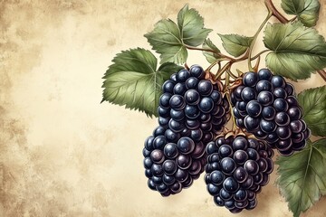 Fototapeta premium Vintage Hand Drawn Illustration of Blackberry Fruit in High Contrast Style