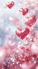 Fototapeta premium Love in Air: A captivating composition featuring floating heart-shaped balloons, symbolizing affection and romance, with a whimsical arrangement of dreamy elements. 