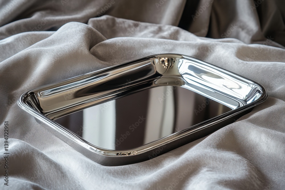Poster elegant silver metal tray resting on plush fabric creates a modern aesthetic with polished reflectio