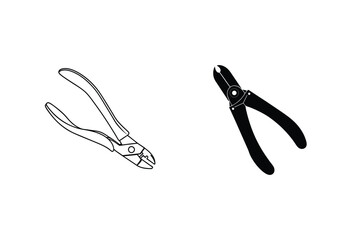 Two Types Of Pliers In Black Silhouette And Outline Vector Illustration