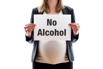 Professional Pregnant Woman Holding No Alcohol Sign with Confident Expression