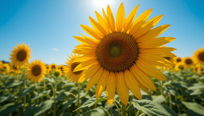 Obraz premium Bright Yellow Sunflowers In A Field