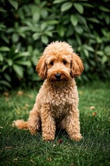 Fototapeta premium there is a small dog sitting in the grass with a frisbee