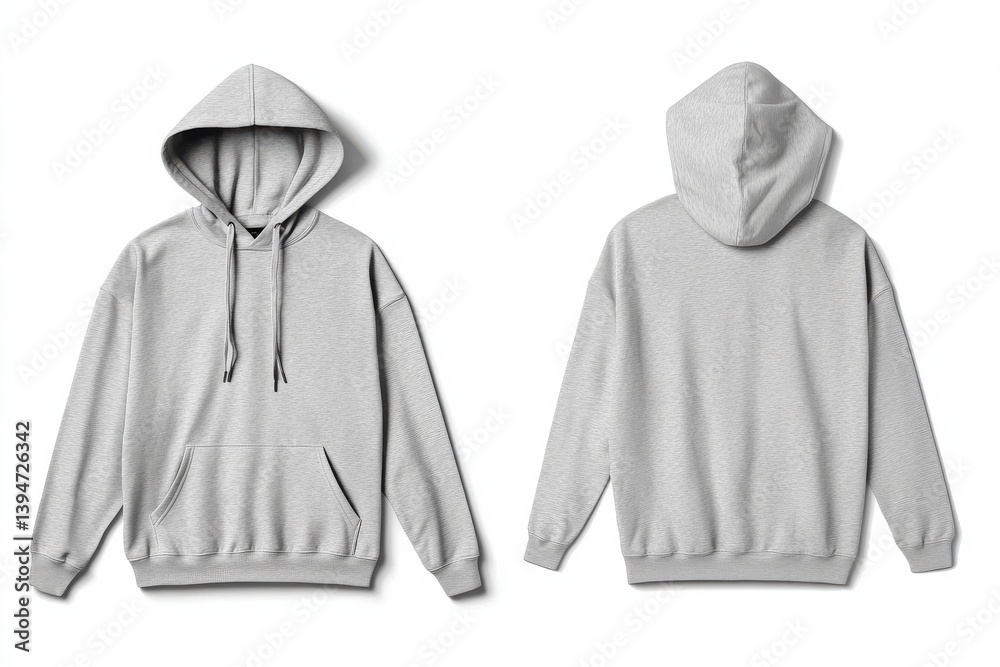 Poster Casual gray hoodie displayed from multiple angles, highlighting design and features