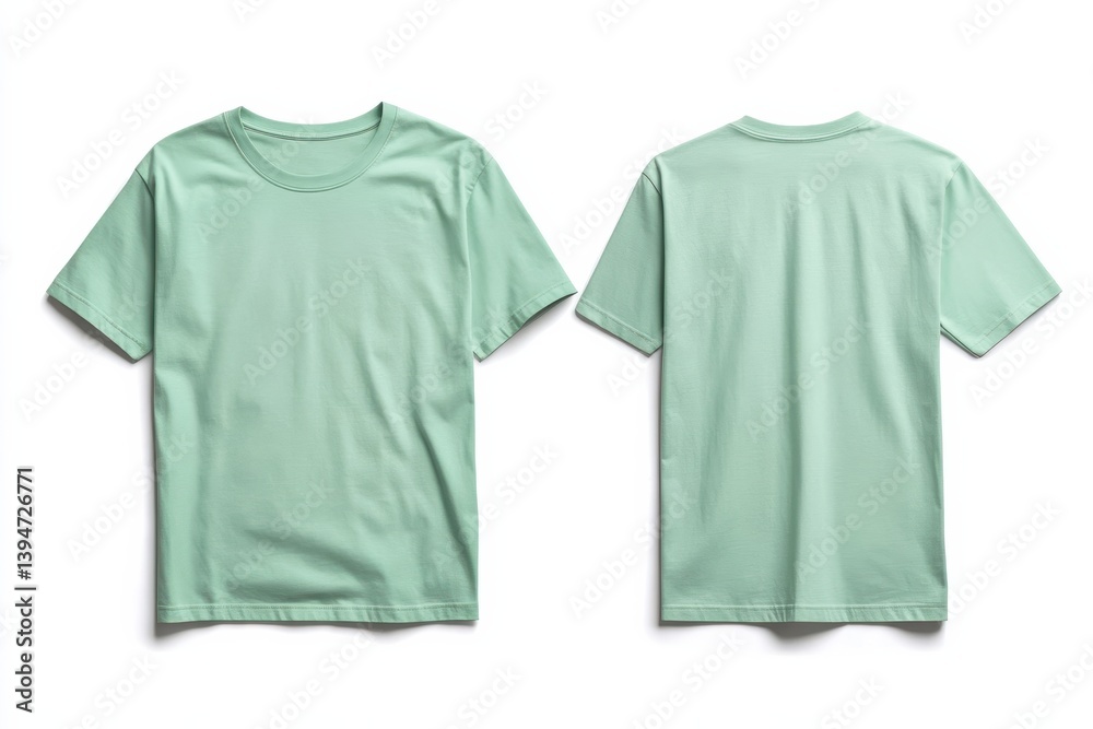 Poster Mint green t-shirt design displayed from front and back angles in a studio setting