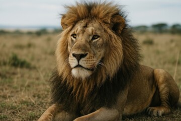 Fototapeta premium Majestic lion resting serenely.