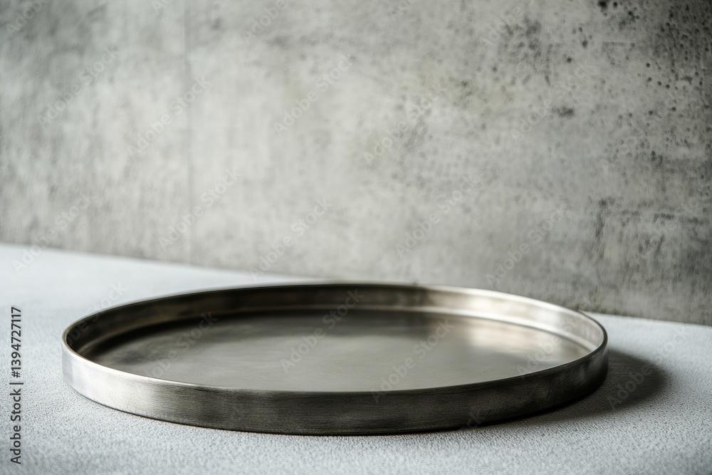 Aufkleber Shiny metal tray resting on a textured surface highlighting craftsmanship and simplicity