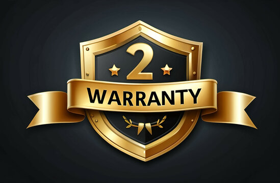 2year warranty logo with golden shield and golden ribbon