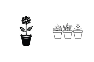 Minimalist Line Art Illustration Of Potted Flowers And Plants Collection