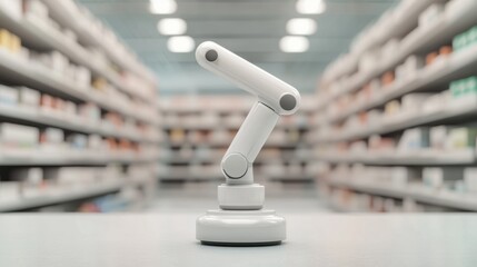 Healthcare Technology patient concept. Robotic arm dispensing medication in a futuristic