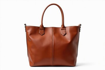 Brown leather tote bag, isolated on white background, brown, tote bag