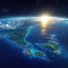 Hyper-realistic View of Earth from Space with Ocean and Green Islands