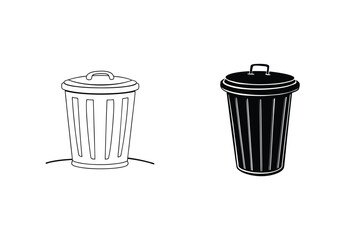 Trash Can Vector Illustration In Black And White Simple Design