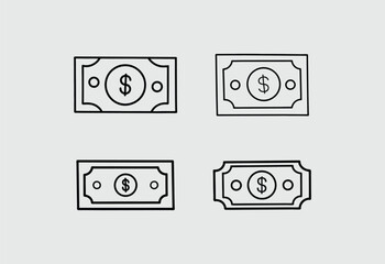 Simple black line art illustration of dollar bills
