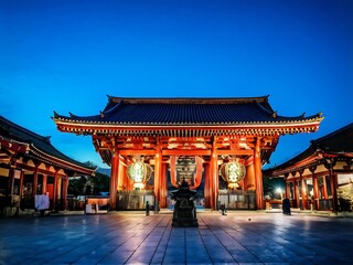 Obraz premium Nighttime View of a Japanese Temple Gate