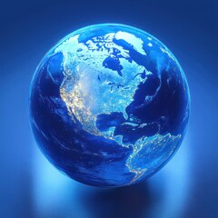 Translucent Blue Globe of North America with Reflective Surface