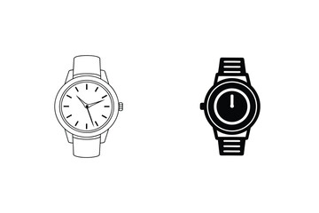 Two Watch Icons Minimalist Timepiece Wristwatch Design Clock Illustrations