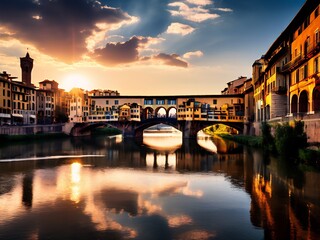 Fototapeta premium Sunset Over Ponte Vecchio, Florence