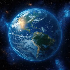 Obraz premium Earth from Space South America Focus Vibrant Colors Sunlight Clouds Atmosphere