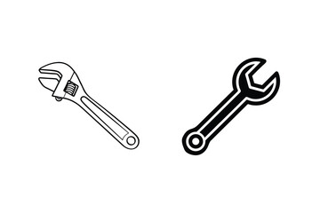 Vector Icons Illustrating An Adjustable Wrench And An Open End Wrench Isolated