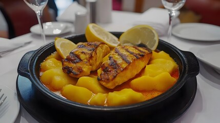 Delicious Grilled Salmon with Mashed Potatoes and Lemon